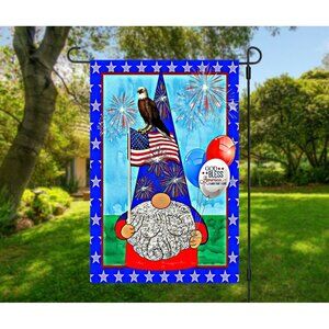 GOD BLESS AMERICA Gnome Eagle Double Sided Patriotic Garden Flag 4th of July NEW